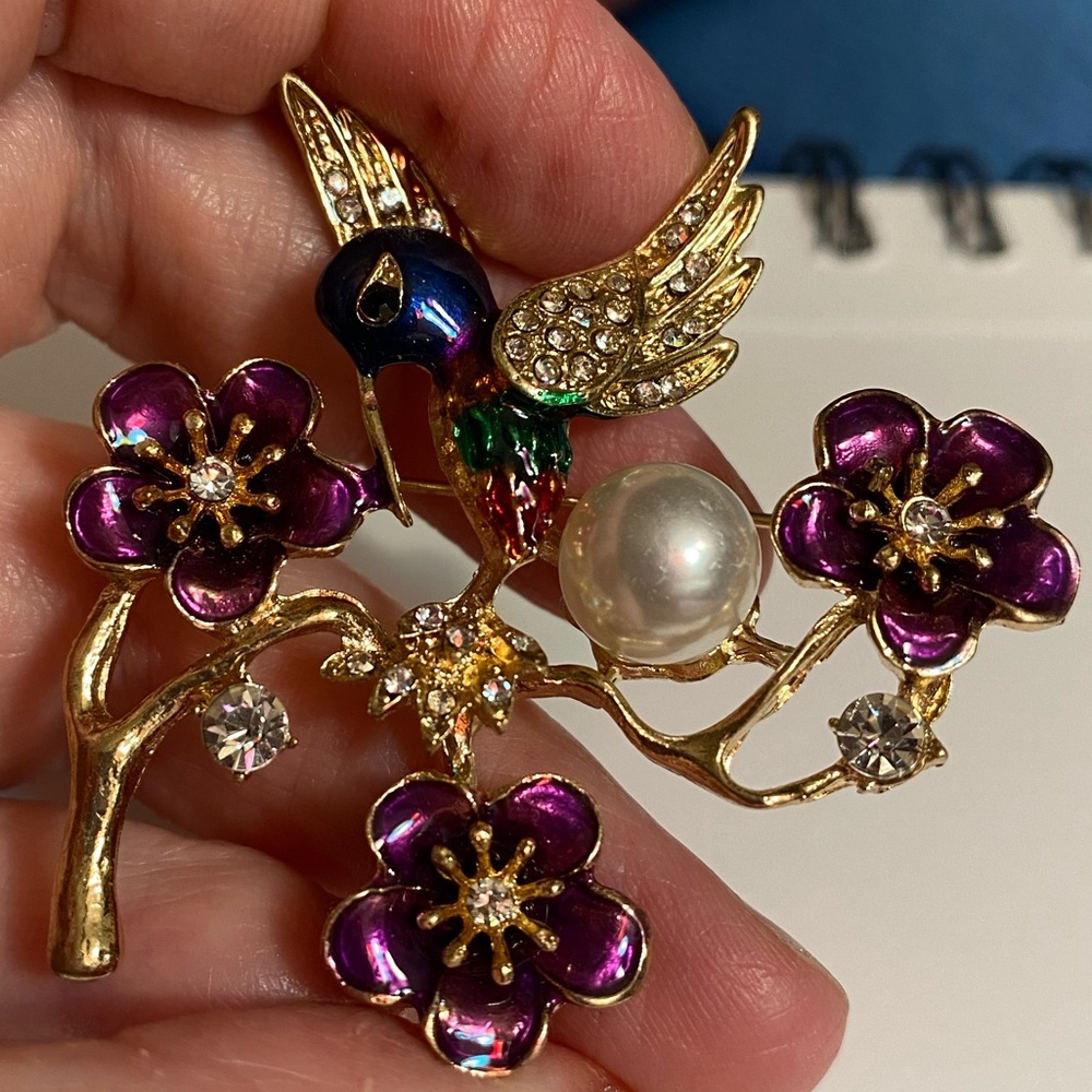 Hummingbird on Flowering Branch Brooch!!